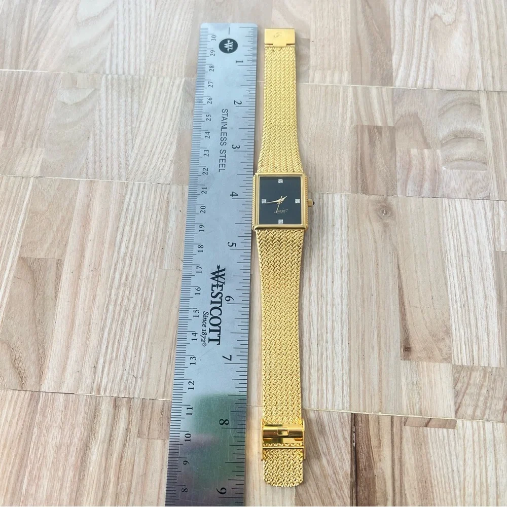 Vintage style Xavier mens rectangular gold tone dress watch NEW BATTERY